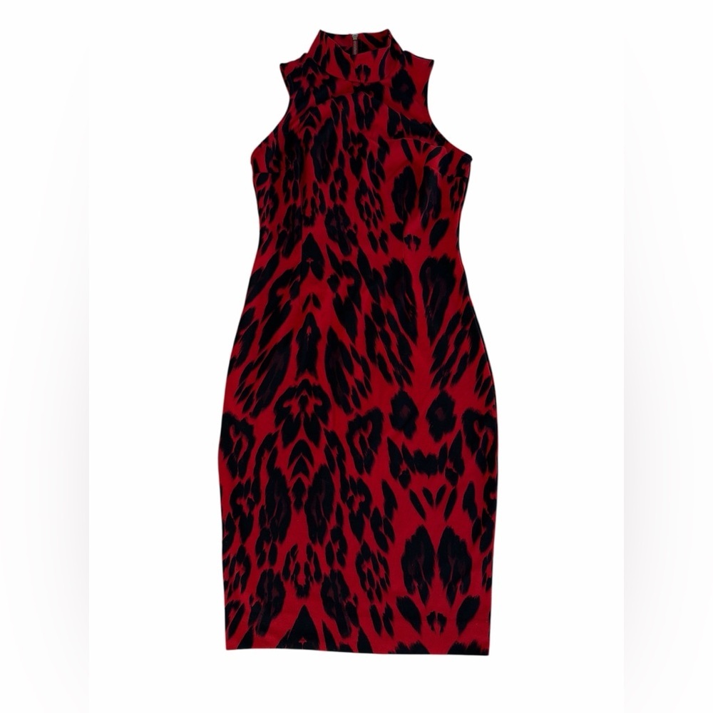 Jennifer Lopez Red and Black Midi Dress